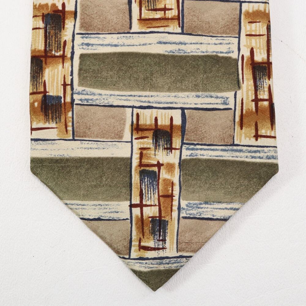 Vtg Ferrell Reed Peter Daniel Tie Mens 60 in Silk Sage Tan Wide Weave Pattern